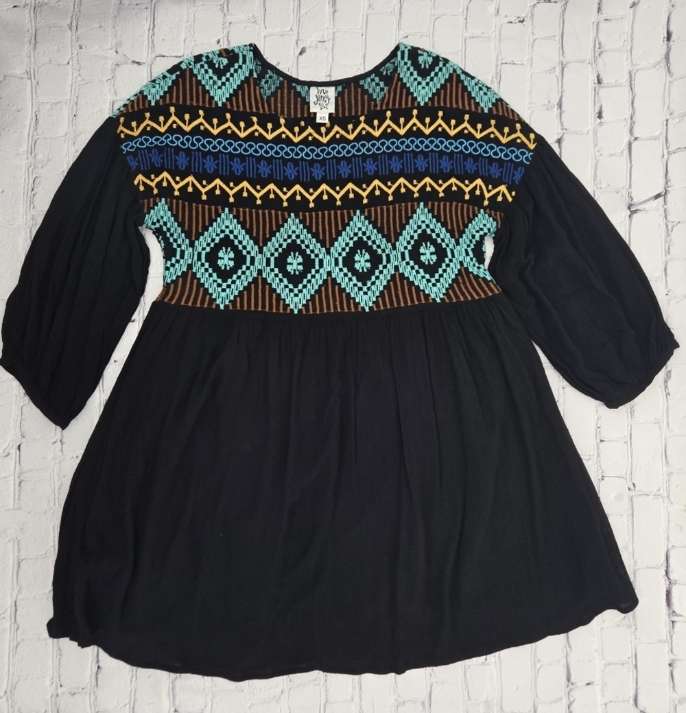 Ivy Jane Boho Black Top with Vibrant Embroidery